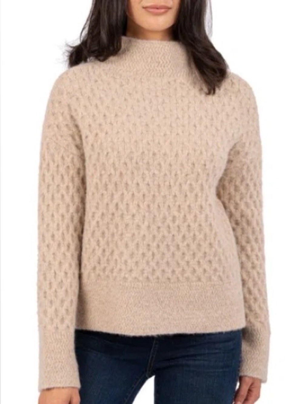 KUT FROM THE KLOTH-Adah Textured Mock Neck Sweater In Oatmeal